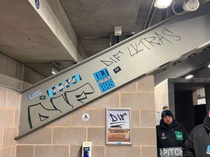 Away fans left graffiti all over the Croud Meadow's West Stand