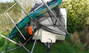 A trampoline couldn't stand the wind and impaled itself on a caravan in Chipping Campden