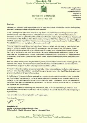 The MP's letter
