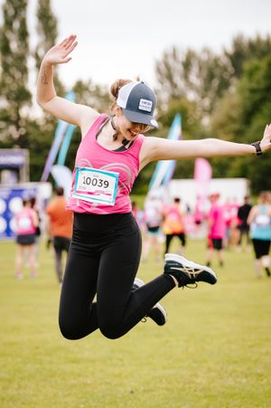 Issie Terry from Shrewsbury jumping for joy