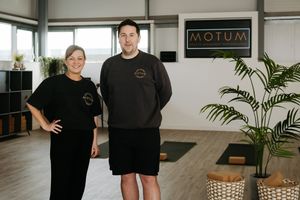 Motum is now offering yoga and pilates. Pictured are yoga instructor Cat Merrick and Motum owner Chris Skitt. Photo: Jamie Ricketts