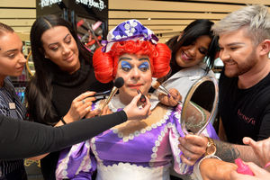 Panto dame Ian Adams, who plays Dame Trott, visits Debenham's in the Mander Centre for a make over before his next performance in Jack and the Beanstalk at the Grand