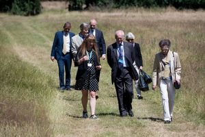 Her Royal Highness The Princess Royal learns about fundraising efforts for the Field Studies Council from Gemma Edmonds, fundraising manager