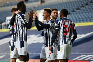 Callum Robinson of West Bromwich Albion celebrates after scoring a goal to make it 3-0. (AMA)