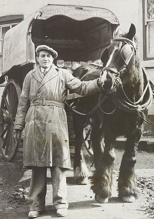 'Mr Kitson poses for a picture that will be just a memory soon  in Lye where once seven bakers flourished.' March 1960.