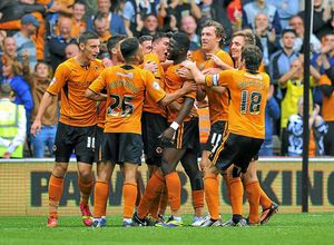Wolverhampton Wanderers' Bakary Sako is congratulated on scoring his team's second goal
