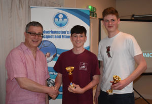 WLTSC chairman John Hollingsworth with the under-18 boys’ winner Finley Cook and the runner-up Ed Cooper