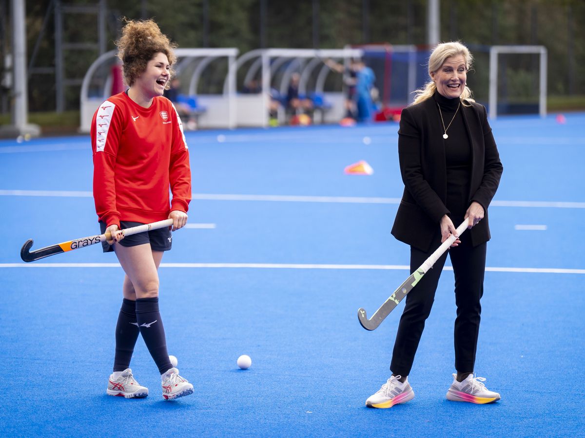 Sophie takes a shot at goal as she shows off hockey skills