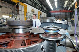 Managing director, Mark Brady,with a 20 ton pulverising mill gearbox