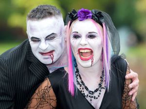 Supporting image for story: A nice day for a weird wedding! Watch Burntwood couple's Halloween-inspired ceremony