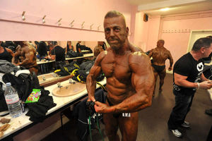 Martin Hall shows off his muscles