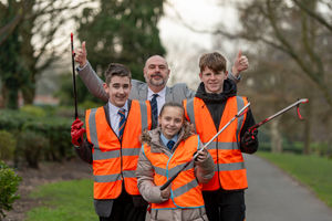 Back Row left to right: Jack Phillips, Councillor Craig Collingswood, City of Wolverhampton Council Cabinet Member for Environment and Climate Change, and Lennon Davies with front, Freya Perkins.