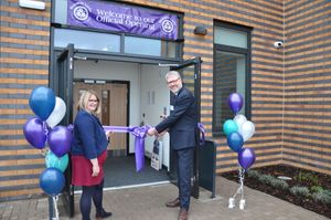 Headteacher Kate Bryant and Director General of Regions Group for the Department for Education, John Edwards cut the ribbon of the new school.