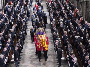 Supporting image for story: George and Charlotte walk behind coffin as they say goodbye to beloved ‘Gan Gan’