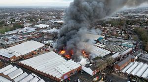 Drone footage showing the fire in Wolverhampton.