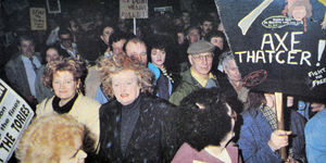 A poll tax protest on the evening of March 7, 1990, when hundreds of demonstrators laid siege to Malinslee House, Telford, where councillors of Wrekin Council were sitting to set the local poll tax for the first time