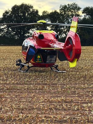 The air ambulance at the scene of the crash. Picture: Market Drayton Fire Station