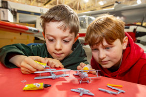 Model Mania at RAF Cosford with the Large Model Association. Pictured L/R Thomas Cole and Charles Talbot both aged 10 from South Staffs making an Airfix model.