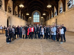Sureena Brackenridge MP and Warinder Juss MP in Westminster Hall with guests of the event
