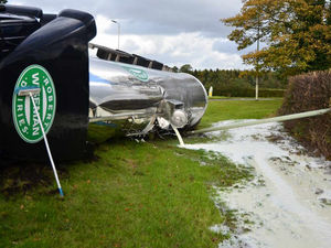 Supporting image for story: Overturned milk tanker closes road near Shifnal