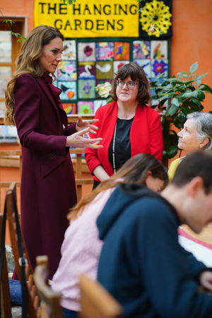 The Princess of Wales meeting members of the public in a cafe during a visit to the Hanging Gardens, a space dedicated to nurturing community resilience and creativity in Llanidloes, Wales and its surrounding area, ahead of St David's Day. Photo: Ben Birchall/PA Wire