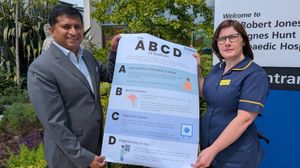 Showcasing the poster explaining The ABCD of Scoliosis are, from left, Mr Sudarshan Munigangaiah, Consultant Paediatric and Adult Spine Surgeon; and Lowri Roberts, Spinal Specialist Nurse. Picture: RJAH