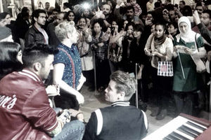 Fan-tastic – the lads get mobbed by fans in a Dubai shopping centre