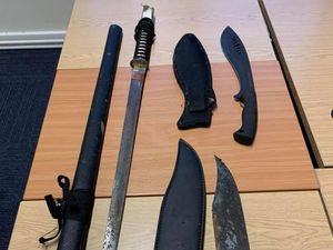 Supporting image for story: Three blades including samurai sword and machete found under bushes in Telford
