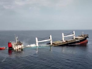 Supporting image for story: Four presumed dead and 11 missing after Houthi attack on cargo ship