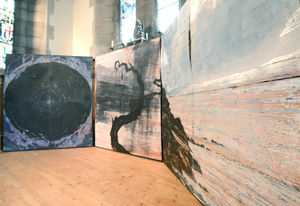 Rev Paula Smith and Josie Edwards admire the famous Jake Lever painting at St Matthew's Church, Donnington Wood