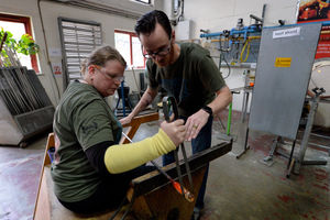 Former Royal Engineer Sarah Barnbrook from Stourbridge with demonstrator and former US Army combat engineer Michael Daley