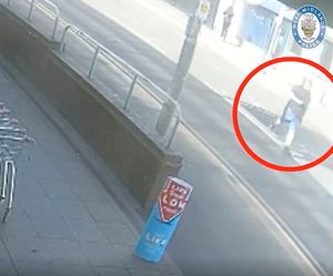 James Davis is seen running away