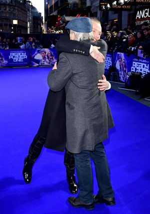 Simon Pegg and Steven Spielberg attending the European Premiere of Ready Player One held at the Vue West End in Leicester Square, London