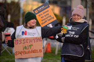 Nurses on the picket line outside the Robert Jones and Agnes Hunt Orthopaedic Hospital