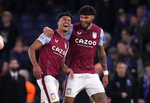 Aston Villa's Ollie Watkins (left) and Tyrone Mings celebrate