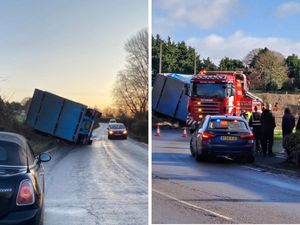 Supporting image for story: Road near Shrewsbury closed for 'several hours' after lorry 'full of chickens' overturns