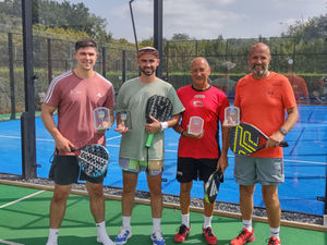 Men’s doubles winners Alex Ramsay and Thomas Jones, with runners-up James Clarke and Neil Davies