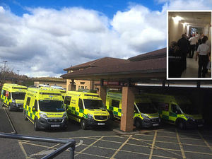 Supporting image for story: Pictured: Ambulances forced to queue and patients lined-up in corridors at Telford's Princess Royal Hospital