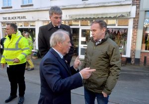 Environment Secretary George Eustice, right, in Shrewsbury last week with Shropshire Council leader Peter Nutting (front) and Shrewsbury MP Daniel Kawczynski
