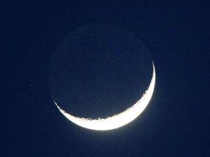 A crescent-shaped moon