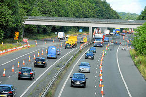 Slow traffic on the M54