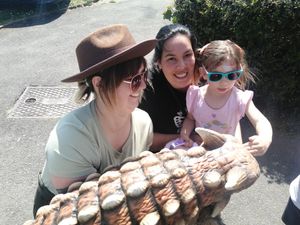 Becky and Piper look at dinosaurs, thanks to The Lowe Ranger 