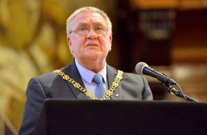 The Mayor of Walsall Councillor Paul Bott addressing the ceremony 