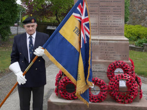 Standard bearer Carl Evans was at the war memorial in Presteigne on Thursday