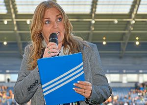 Dawn Astle speaks to The Hawthorns at Astle Day in April 2015. She has long been a campaigner for guidelines on limiting heading in football 