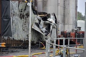 Firefighters have continued their operations after the blaze at the David Wood Foods bakery processing plant in Dudley