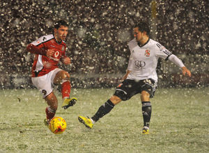 The snow comes down at Walsall FC this afternoon