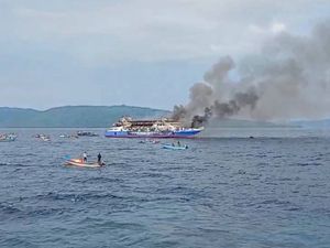Supporting image for story: At least five dead after Indonesian passenger ferry catches fire at sea
