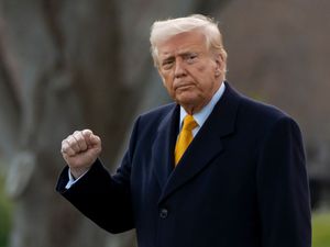 US President Donald Trump pumps his fist