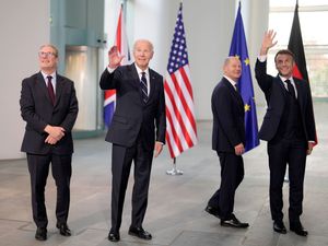 Supporting image for story: Biden says Western allies must keep aiding Ukraine as he meets European partners
